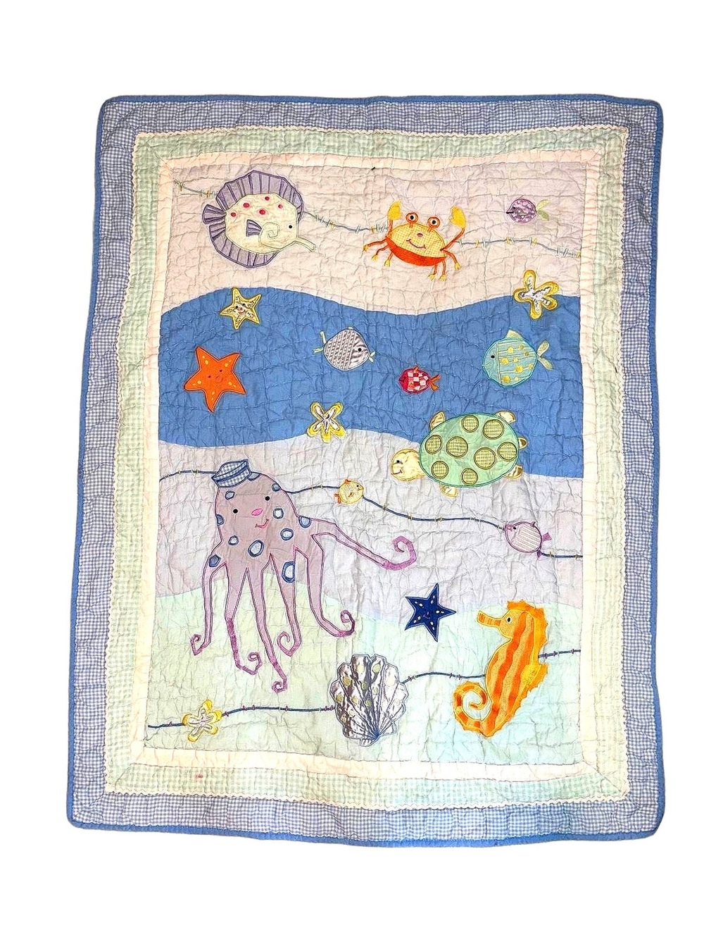 VTG 90s KidsLine Ocean Life Baby Quilt 48" x 36 1/2" - perfect condition